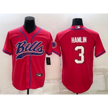 Men's Buffalo Bills #3 Damar Hamlin Red With Patch Cool Base Stitched Baseball Jersey Men's Buffalo Bills #3 Damar Hamlin Red With Patch Cool Base Stitched Baseball Jersey