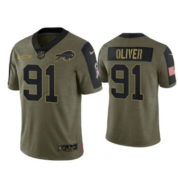 Men's Buffalo Bills #91 Ed Oliver 2021 Olive Salute To Service Limited Stitched Jersey Men's Buffalo Bills #91 Ed Oliver 2021 Olive Salute To Service Limited Stitched Jersey