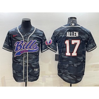 Men's Buffalo Bills Blank #17 Josh Allen Grey/Navy Camo With Patch Cool Base Stitched Baseball Jersey Men's Buffalo Bills Blank #17 Josh Allen Grey/Navy Camo With Patch Cool Base Stitched Baseball Jersey