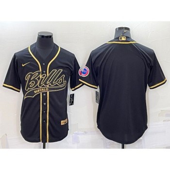Men's Buffalo Bills Blank Black Gold With Patch Cool Base Stitched Baseball Jersey Men's Buffalo Bills Blank Black Gold With Patch Cool Base Stitched Baseball Jersey