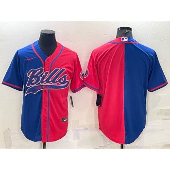 Men's Buffalo Bills Blank Royal/Red Split With Patch Cool Base Stitched Baseball Jersey Men's Buffalo Bills Blank Royal/Red Split With Patch Cool Base Stitched Baseball Jersey