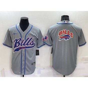Men's Buffalo Bills Grey Team Big Logo With Patch Cool Base Stitched Baseball Jersey Men's Buffalo Bills Grey Team Big Logo With Patch Cool Base Stitched Baseball Jersey