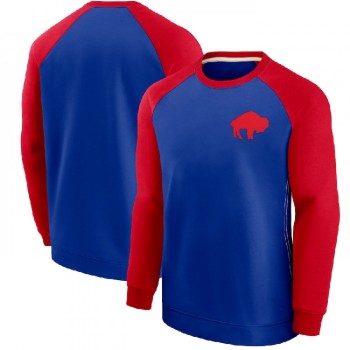 Men's Buffalo Bills Red/Royal Historic Raglan Crew Performance Sweater Men's Buffalo Bills Red/Royal Historic Raglan Crew Performance Sweater