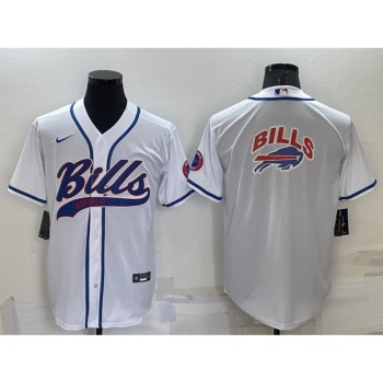 Men's Buffalo Bills White Team Big Logo With Patch Cool Base Stitched Baseball Jersey Men's Buffalo Bills White Team Big Logo With Patch Cool Base Stitched Baseball Jersey