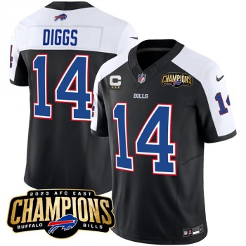 Men's Buffalo Bills #14 Stefon Diggs Black/White 2023 F.U.S.E. AFC East Champions With 3-star C Ptach Stitched Football Jersey Men's Buffalo Bills #14 Stefon Diggs Black/White 2023 F.U.S.E. AFC East Champions With 3-star C Ptach Stitched Football Jersey