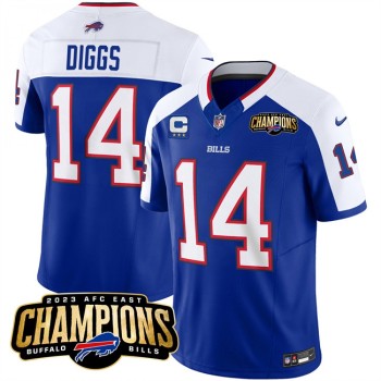 Men's Buffalo Bills #14 Stefon Diggs Blue/White 2023 F.U.S.E. AFC East Champions With 3-star C Ptach Stitched Football Jersey Men's Buffalo Bills #14 Stefon Diggs Blue/White 2023 F.U.S.E. AFC East Champions With 3-star C Ptach Stitched Football Jersey