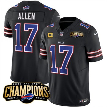 Men's Buffalo Bills #17 Josh Allen Black 2023 F.U.S.E. AFC East Champions With 4-star C Ptach Stitched Football Jersey Men's Buffalo Bills #17 Josh Allen Black 2023 F.U.S.E. AFC East Champions With 4-star C Ptach Stitched Football Jersey