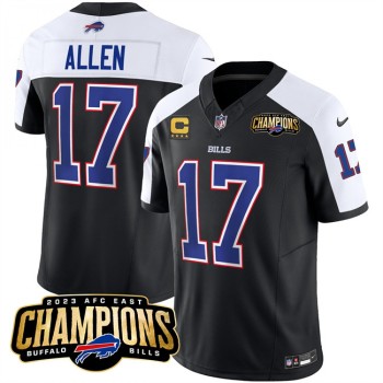 Men's Buffalo Bills #17 Josh Allen Black/White 2023 F.U.S.E. AFC East Champions With 4-star C Ptach Stitched Football Jersey Men's Buffalo Bills #17 Josh Allen Black/White 2023 F.U.S.E. AFC East Champions With 4-star C Ptach Stitched Football Jersey