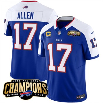 Men's Buffalo Bills #17 Josh Allen Blue/White 2023 F.U.S.E. AFC East Champions With 4-star C Ptach Stitched Football Jersey Men's Buffalo Bills #17 Josh Allen Blue/White 2023 F.U.S.E. AFC East Champions With 4-star C Ptach Stitched Football Jersey
