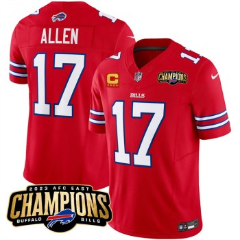 Men's Buffalo Bills #17 Josh Allen Red 2023 F.U.S.E. AFC East Champions With 4-star C Ptach Stitched Football Jersey Men's Buffalo Bills #17 Josh Allen Red 2023 F.U.S.E. AFC East Champions With 4-star C Ptach Stitched Football Jersey