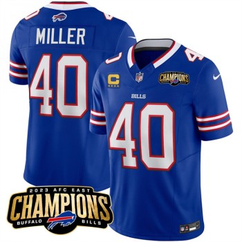 Men's Buffalo Bills #40 Von Miller Blue 2023 F.U.S.E. AFC East Champions With 4-star C Ptach Stitched Football Jersey Men's Buffalo Bills #40 Von Miller Blue 2023 F.U.S.E. AFC East Champions With 4-star C Ptach Stitched Football Jersey