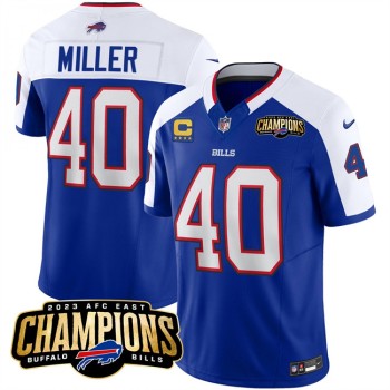 Men's Buffalo Bills #40 Von Miller Blue/White 2023 F.U.S.E. AFC East Champions With 4-star C Ptach Stitched Football Jersey Men's Buffalo Bills #40 Von Miller Blue/White 2023 F.U.S.E. AFC East Champions With 4-star C Ptach Stitched Football Jersey