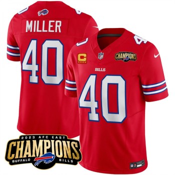Men's Buffalo Bills #40 Von Miller Red 2023 F.U.S.E. AFC East Champions With 4-star C Ptach Stitched Football Jersey Men's Buffalo Bills #40 Von Miller Red 2023 F.U.S.E. AFC East Champions With 4-star C Ptach Stitched Football Jersey