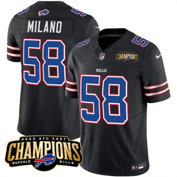 Men's Buffalo Bills #58 Matt Milano Black 2023 F.U.S.E. AFC East Champions Ptach Stitched Football Jersey Men's Buffalo Bills #58 Matt Milano Black 2023 F.U.S.E. AFC East Champions Ptach Stitched Football Jersey