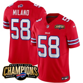 Men's Buffalo Bills #58 Matt Milano Red 2023 F.U.S.E. AFC East Champions Ptach Stitched Football Jersey Men's Buffalo Bills #58 Matt Milano Red 2023 F.U.S.E. AFC East Champions Ptach Stitched Football Jersey