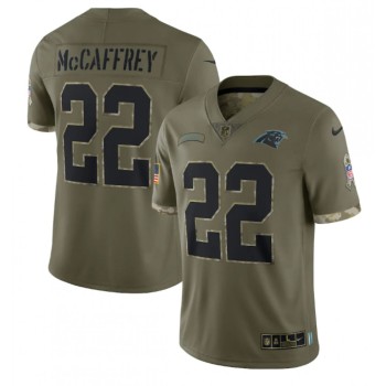 Men's Carolina Panthers #22 Christian McCaffrey Olive 2022 Salute To Service Limited Stitched Jersey