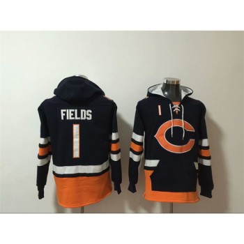 Men's Chicago Bears #1 Justin Fields Black Ageless Must-Have Lace-Up Pullover Hoodie