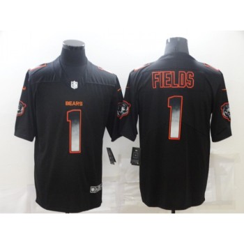 Men's Chicago Bears #1 Justin Fields Black Smoke Fashion Limited Stitched Jersey
