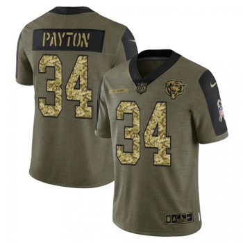 Men's Chicago Bears #34 Walter Payton 2021 Olive Camo Salute To Service Limited Stitched Jersey Men's Chicago Bears #34 Walter Payton 2021 Olive Camo Salute To Service Limited Stitched Jersey