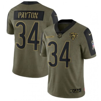 Men's Chicago Bears #34 Walter Payton 2021 Olive Salute To Service Limited Stitched Jersey Men's Chicago Bears #34 Walter Payton 2021 Olive Salute To Service Limited Stitched Jersey