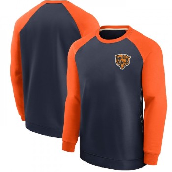 Men's Chicago Bears Navy/Orange Historic Raglan Crew Performance Sweater Men's Chicago Bears Navy/Orange Historic Raglan Crew Performance Sweater