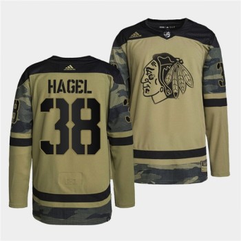 Men's Chicago Blackhawks #38 Brandon Hagel 2022 Camo Military Appreciation Night White Stitched Jersey