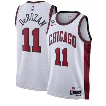 Men's Chicago Bulls #11 DeMar DeRozan White 2022/23 City Edition With NO.6 Patch Stitched Basketball Jersey Men's Chicago Bulls #11 DeMar DeRozan White 2022/23 City Edition With NO.6 Patch Stitched Basketball Jersey
