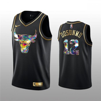 Men's Chicago Bulls #12 Ayo Dosunmu 2021/22 Black Golden Edition 75th Anniversary Diamond Logo Stitched Basketball Jersey Men's Chicago Bulls #12 Ayo Dosunmu 2021/22 Black Golden Edition 75th Anniversary Diamond Logo Stitched Basketball Jersey