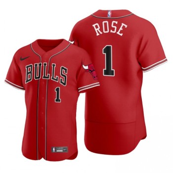 Men's Chicago Bulls #1 Derrick Rose 2020 Red NBA X MLB Crossover Edition Stitched Jersey Men's Chicago Bulls #1 Derrick Rose 2020 Red NBA X MLB Crossover Edition Stitched Jersey
