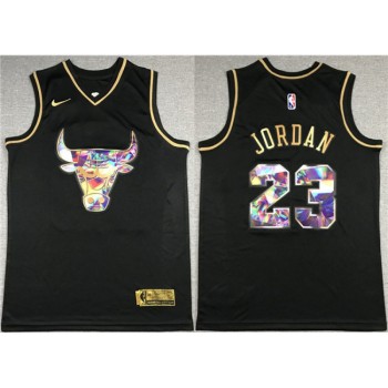 Men's Chicago Bulls #23 Michael Jordan 2021/22 Black Golden Edition 75th Anniversary Diamond Logo Stitched Basketball Jersey Men's Chicago Bulls #23 Michael Jordan 2021/22 Black Golden Edition 75th Anniversary Diamond Logo Stitched Basketball Jersey