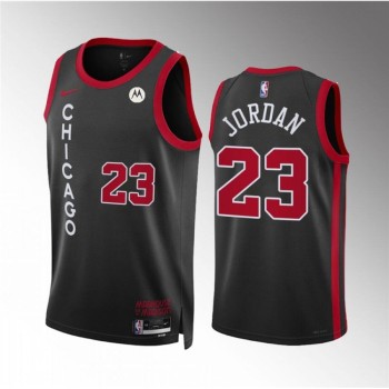 Men's Chicago Bulls #23 Michael Jordan Black 2023/24 City Edition Stitched Basketball Jersey Men's Chicago Bulls #23 Michael Jordan Black 2023/24 City Edition Stitched Basketball Jersey