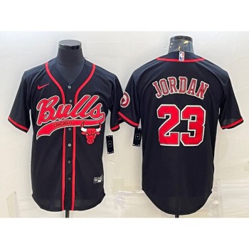 Men's Chicago Bulls #23 Michael Jordan Black Cool Base Stitched Baseball Jersey Men's Chicago Bulls #23 Michael Jordan Black Cool Base Stitched Baseball Jersey