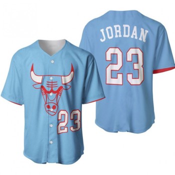 Men's Chicago Bulls #23 Michael Jordan Blue City Edition Stitched Baseball Jersey Men's Chicago Bulls #23 Michael Jordan Blue City Edition Stitched Baseball Jersey