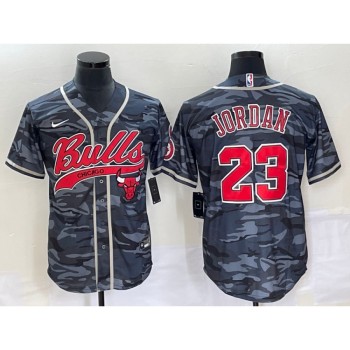 Men's Chicago Bulls #23 Michael Jordan Gray Camo Cool Base Stitched Baseball Jersey Men's Chicago Bulls #23 Michael Jordan Gray Camo Cool Base Stitched Baseball Jersey