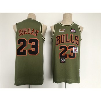 Men's Chicago Bulls #23 Michael Jordan Green Military Flight Patchs Stitched Basketball Jersey Men's Chicago Bulls #23 Michael Jordan Green Military Flight Patchs Stitched Basketball Jersey