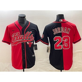 Men's Chicago Bulls #23 Michael Jordan Red/Black Split Cool Base Stitched Baseball Jersey Men's Chicago Bulls #23 Michael Jordan Red/Black Split Cool Base Stitched Baseball Jersey