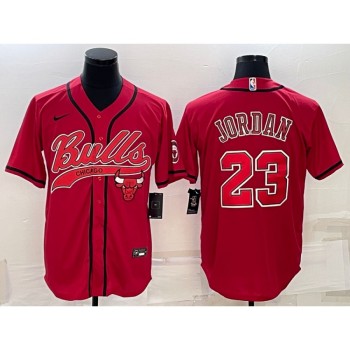 Men's Chicago Bulls #23 Michael Jordan Red With Patch Cool Base Stitched Baseball Jersey Men's Chicago Bulls #23 Michael Jordan Red With Patch Cool Base Stitched Baseball Jersey