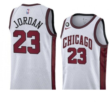 Men's Chicago Bulls #23 Michael Jordan White 2022/23 City Edition With NO.6 Patch Stitched Basketball Jersey Men's Chicago Bulls #23 Michael Jordan White 2022/23 City Edition With NO.6 Patch Stitched Basketball Jersey
