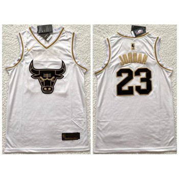 Men's Chicago Bulls #23 Michael Jordan White Gold Edition Stitched Jersey Men's Chicago Bulls #23 Michael Jordan White Gold Edition Stitched Jersey