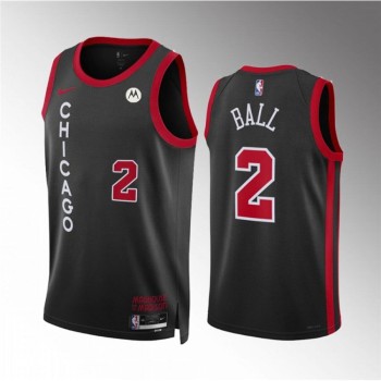 Men's Chicago Bulls #2 Lonzo Ball Black 2023/24 City Edition Stitched Basketball Jersey Men's Chicago Bulls #2 Lonzo Ball Black 2023/24 City Edition Stitched Basketball Jersey