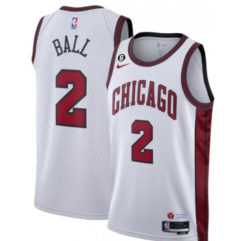 Men's Chicago Bulls #2 Lonzo Ball White 2022/23 City Edition With NO.6 Patch Stitched Basketball Jersey Men's Chicago Bulls #2 Lonzo Ball White 2022/23 City Edition With NO.6 Patch Stitched Basketball Jersey