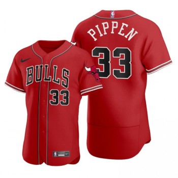 Men's Chicago Bulls #33 Scottie Pippen 2020 Red NBA X MLB Crossover Edition Stitched Jersey Men's Chicago Bulls #33 Scottie Pippen 2020 Red NBA X MLB Crossover Edition Stitched Jersey