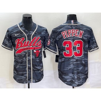 Men's Chicago Bulls #33 Scottie Pippen Gray Camo Cool Base Stitched Baseball Jersey Men's Chicago Bulls #33 Scottie Pippen Gray Camo Cool Base Stitched Baseball Jersey