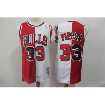 Men's Chicago Bulls #33 Scottie Pippen Red White Split 1997/98 Hardwood Classics Stitched NBA Jersey Men's Chicago Bulls #33 Scottie Pippen Red White Split 1997/98 Hardwood Classics Stitched NBA Jersey