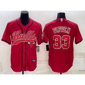 Men's Chicago Bulls #33 Scottie Pippen Red With Patch Cool Base Stitched Baseball Jersey Men's Chicago Bulls #33 Scottie Pippen Red With Patch Cool Base Stitched Baseball Jersey
