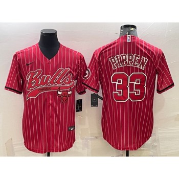 Men's Chicago Bulls #33 Scottie Pippen Red With Patch Cool Base Stitched Baseball Jersey Men's Chicago Bulls #33 Scottie Pippen Red With Patch Cool Base Stitched Baseball Jersey