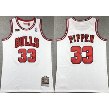 Men's Chicago Bulls #33 Scottie Pippen White 1997-98 Stitched Basketball Jersey Men's Chicago Bulls #33 Scottie Pippen White 1997-98 Stitched Basketball Jersey