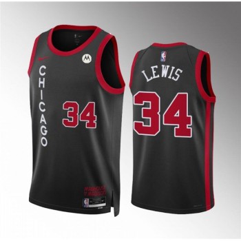 Men's Chicago Bulls #34 Justin Lewis Black 2023/24 City Edition Stitched Basketball Jersey Men's Chicago Bulls #34 Justin Lewis Black 2023/24 City Edition Stitched Basketball Jersey