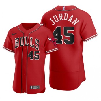 Men's Chicago Bulls #45 Michael Jordan 2020 Red NBA X MLB Crossover Edition Stitched Jersey Men's Chicago Bulls #45 Michael Jordan 2020 Red NBA X MLB Crossover Edition Stitched Jersey