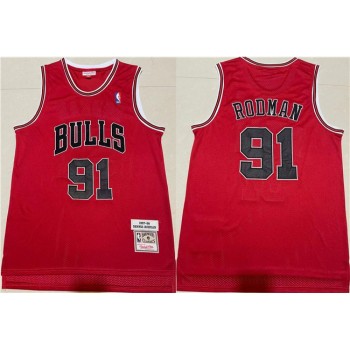 Men's Chicago Bulls #91 Dennis Rodman 1997-98 Red Throwback Stitched Jersey Men's Chicago Bulls #91 Dennis Rodman 1997-98 Red Throwback Stitched Jersey